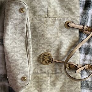 Michael Kors Beige Tote Bag with Gold Accents
